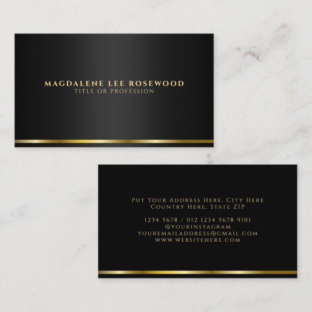 Elegant Minimalist Thin Gold Line on Black Business Card (Front/Back)