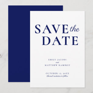 Elegant Minimalist Traditional Script Navy Blue Save The Date