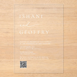 Elegant Minimalist Transparent Wedding QR Code Acrylic Invitations