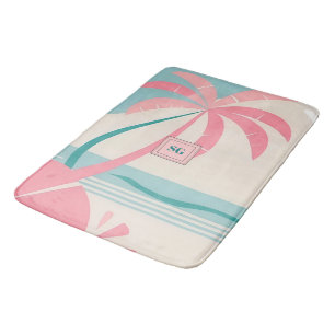 Elegant Minimalist tropical pink teal monogram  Bath Mat
