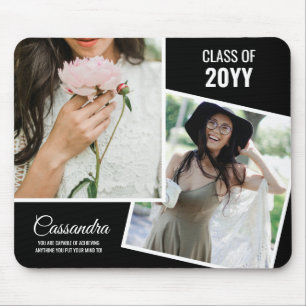 Elegant Minimalist Two Photo Graduate Graduation Mouse Pad