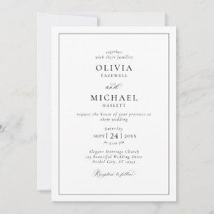 Elegant Minimalist Typography Black White Wedding Invitation