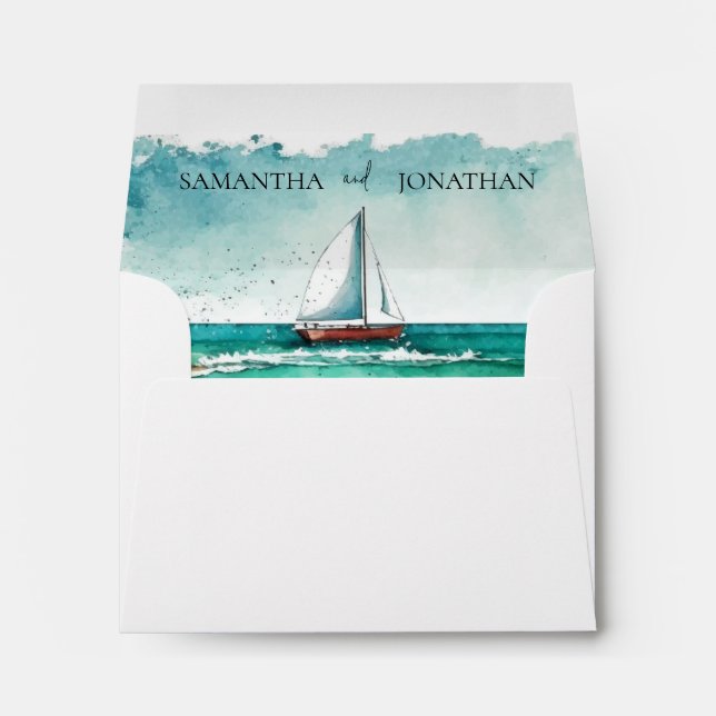 Elegant minimalist watercolor boat cruise wedding  envelope (Back (Bottom))