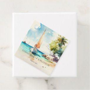 Elegant minimalist watercolor boat cruise wedding favour tags