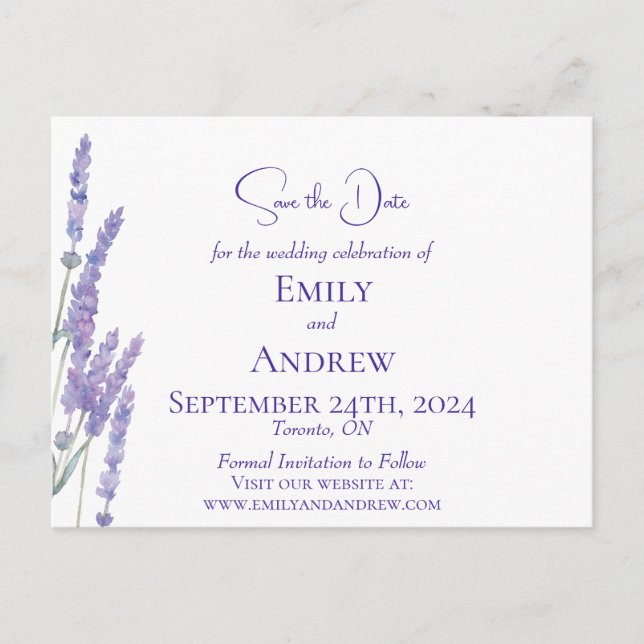 Elegant Minimalist Watercolor Lavender Flowers  Invitation Postcard (Front)