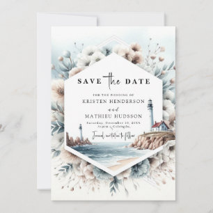 Elegant Minimalist Waves Lighthouse Wedding Save The Date
