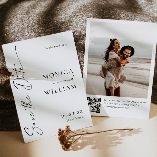 Elegant Minimalist Wedding 2 Photo QR code Save The Date (Creator Uploaded)