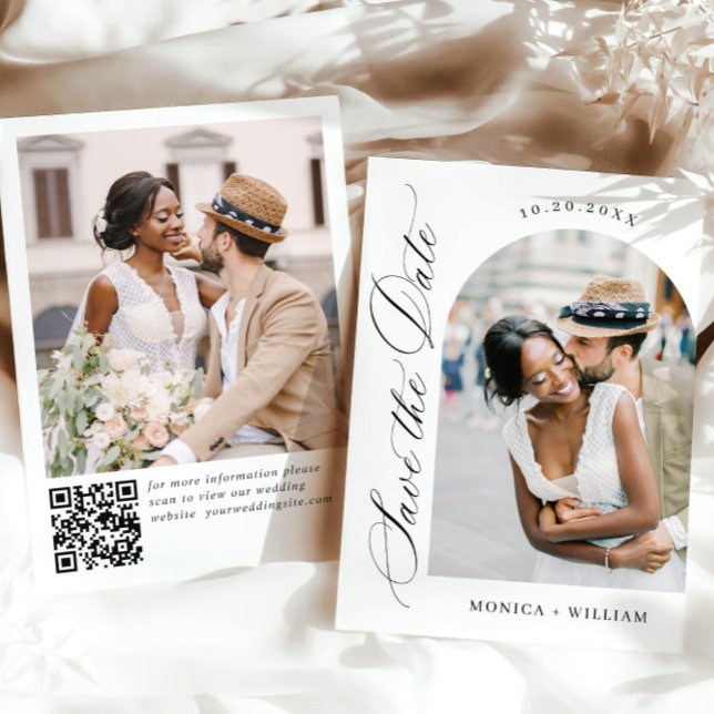 Elegant Minimalist Wedding 2 Photo QR code Save The Date (Creator Uploaded)