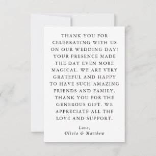 Elegant Minimalist Wedding   Black & White Simple Thank You Card