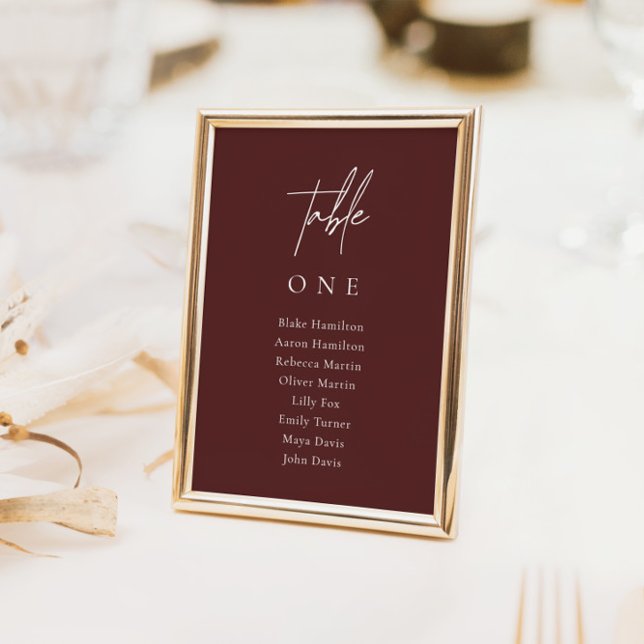 Elegant Minimalist Wedding Burgundy Seating Chart Table Number (Creator Uploaded)
