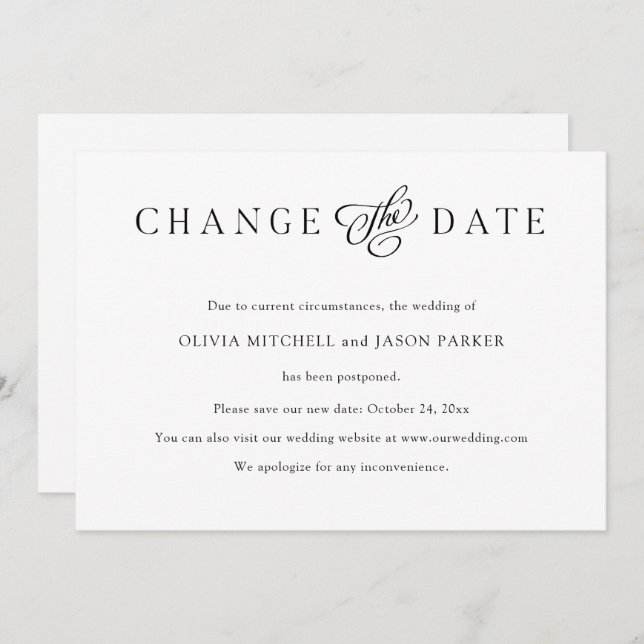 Elegant Minimalist | Wedding Change the Date Invitation (Front/Back)