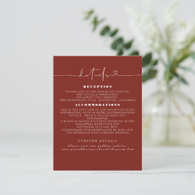 Elegant Minimalist Wedding Details Enclosure Card (Standing Front)