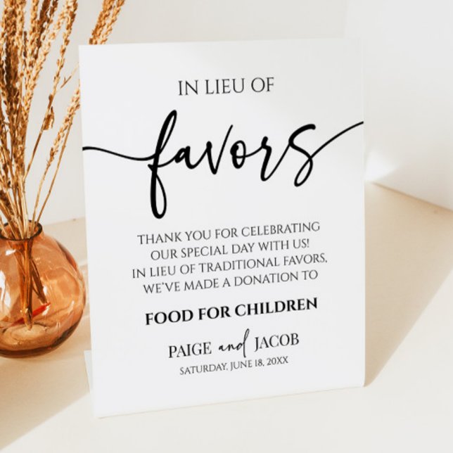 Elegant Minimalist Wedding In Lieu Of Favours Pedestal Sign (Creator Uploaded)