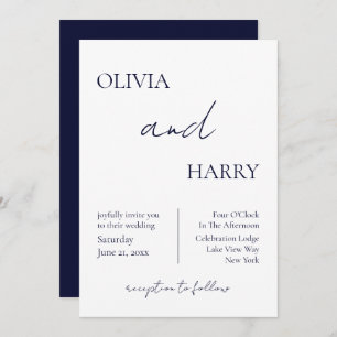 Elegant Minimalist Wedding Invitation Navy White