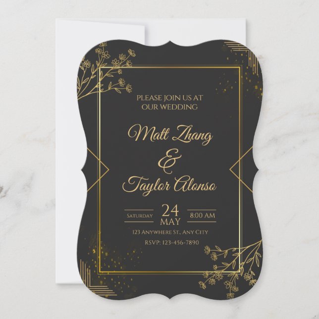 Elegant Minimalist Wedding Invitation,Simple,black (Front)