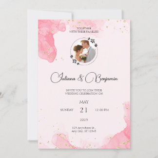 Elegant Minimalist Wedding Invitation with Gold Ac