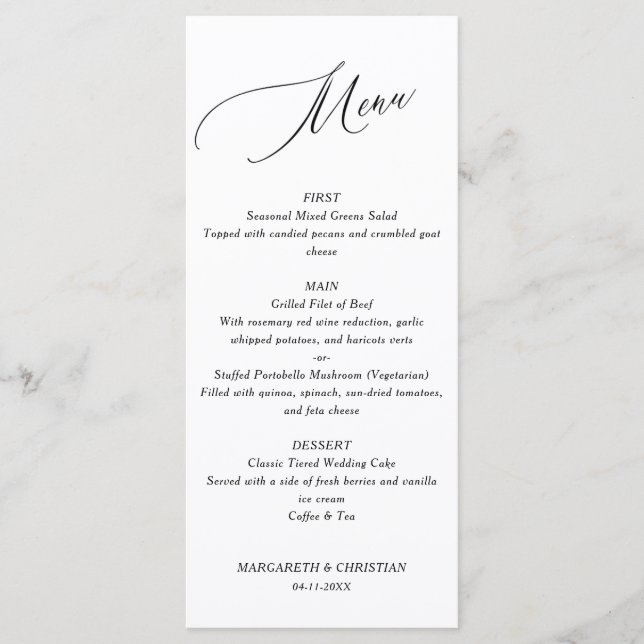 Elegant Minimalist Wedding Menu (Front)