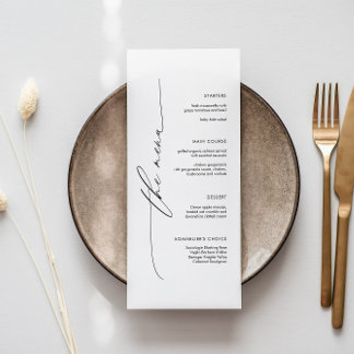 Elegant Minimalist Wedding Menu with Script Font