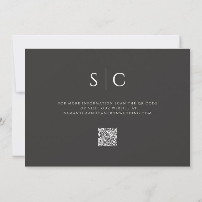 Elegant Minimalist Wedding Monogram QR Soft Black Save The Date (Back)