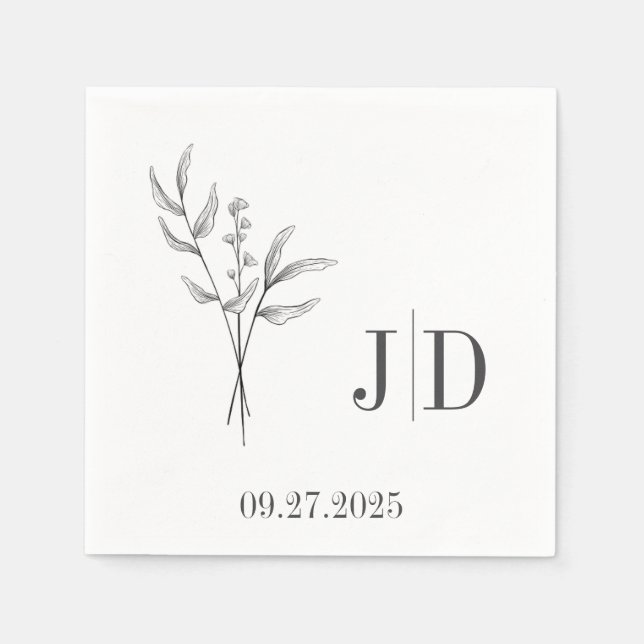 Elegant Minimalist Wedding Napkin | Custom Initial (Front)