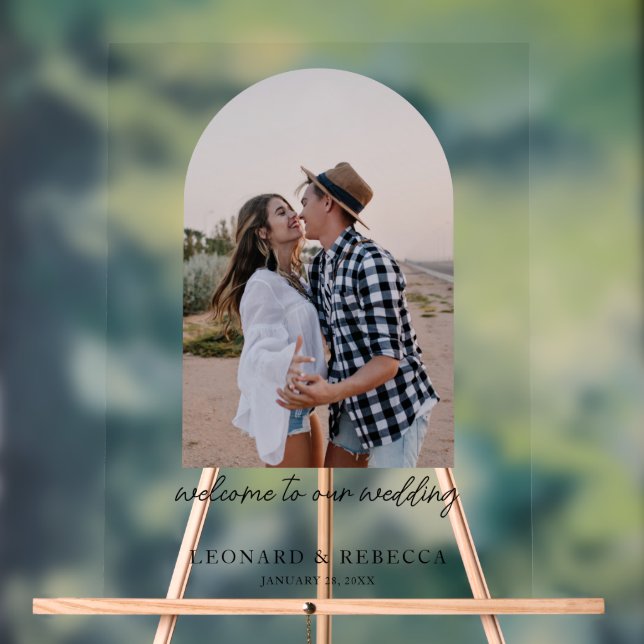 Elegant Minimalist Wedding photo Acrylic Sign (Neutral)