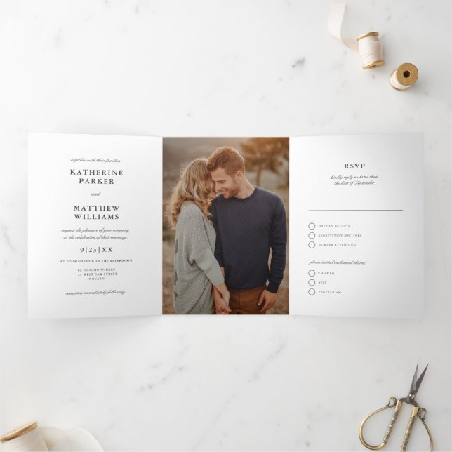Elegant Minimalist Wedding Photo All-In-One  Tri-Fold Invitation (Inside)