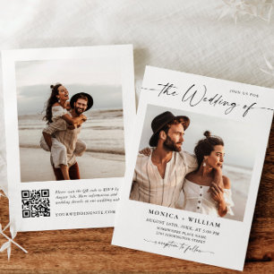 Elegant Minimalist Wedding Photo QR code 2 PHOTO Invitation