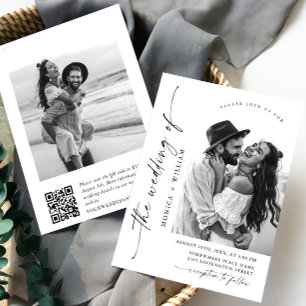 Elegant Minimalist Wedding Photo QR code 2 PHOTO Invitation