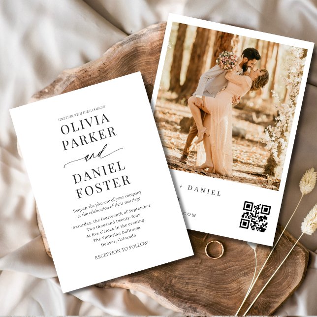 Elegant Minimalist Wedding Photo QR Code  Invitation (Creator Uploaded)