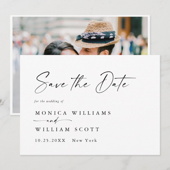 Elegant Minimalist Wedding Photo QR code Save The Date (Front/Back)