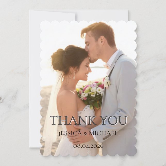 Elegant Minimalist Wedding Photo Thank You Card (Front)