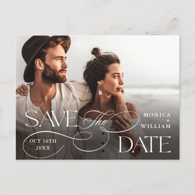 Elegant Minimalist Wedding QR Code Save The Date Postcard (Front)