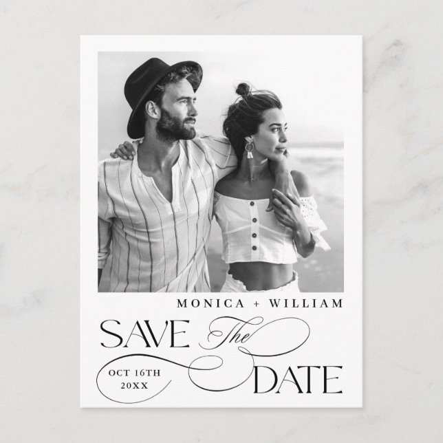 Elegant Minimalist Wedding QR Code Save The Date Postcard (Front)