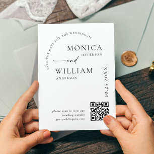 Elegant Minimalist Wedding Save The Date QR code Postcard