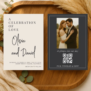 Elegant Minimalist Wedding Script Photo QR Code Invitation