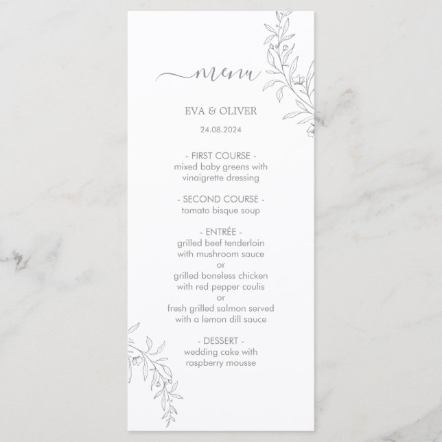 Elegant Minimalist Wedding Table Menu Cards (Front)