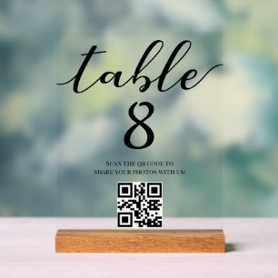 elegant minimalist wedding table number qr code acrylic sign