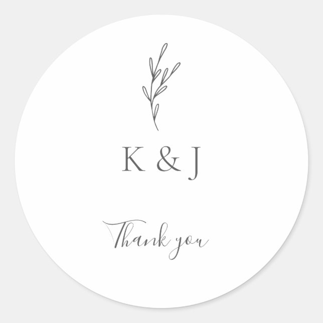 Elegant Minimalist Wedding Thank you Monogram Chic Classic Round Sticker (Front)