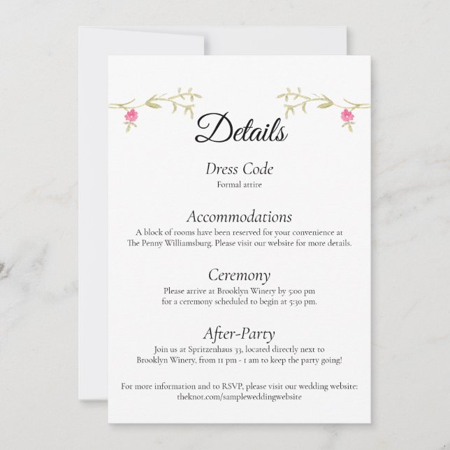 Elegant Minimalist Wedding Venue Details Card (Front)
