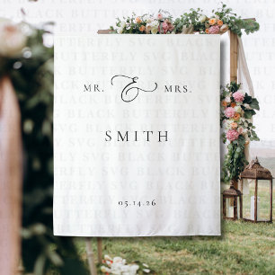 Elegant Minimalist Wedding Welcome Sign   Mr & Mrs Tapestry
