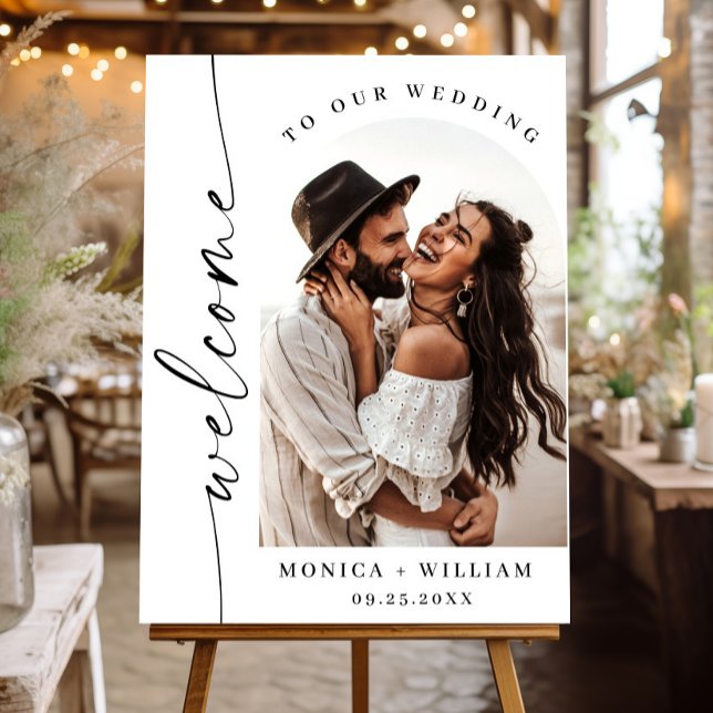 Elegant Minimalist Welcome Photo Wedding Acrylic Sign (Creator Uploaded)