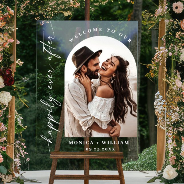 Elegant Minimalist Welcome Photo Wedding Acrylic Sign (Creator Uploaded)