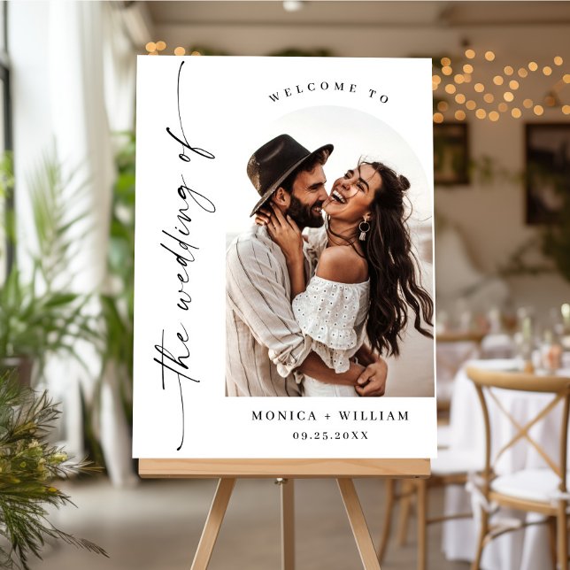 Elegant Minimalist Welcome Photo Wedding Acrylic Sign (Creator Uploaded)
