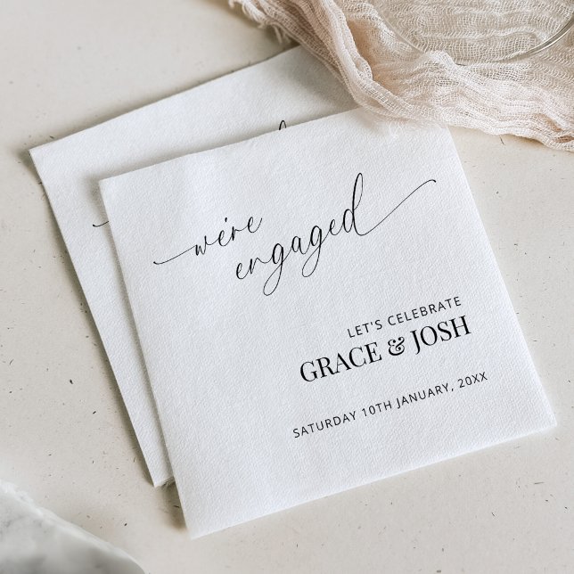 Elegant Minimalist We're Engaged Engagement Party Napkin (Creator Uploaded)