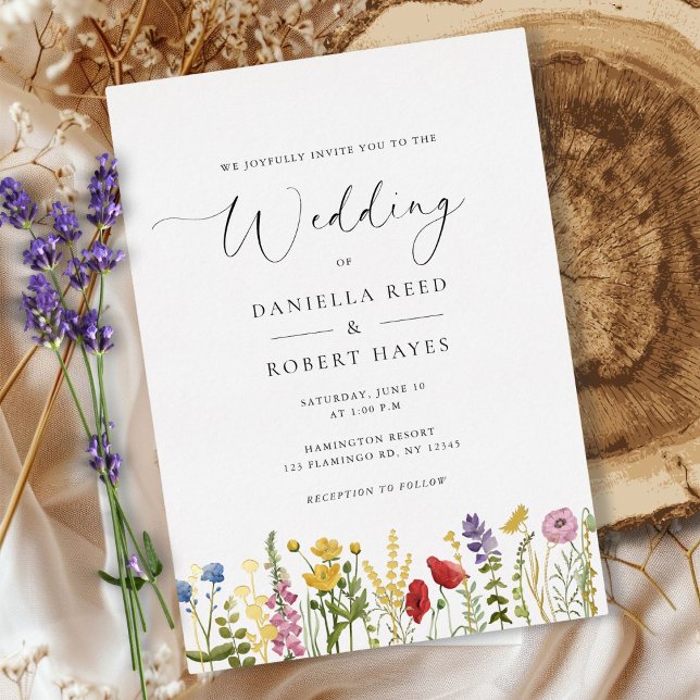 Elegant Minimalist Whimsical Wildflower Wedding (create your own personalized modern elegant wildflower wedding invitation in script calligraphy)