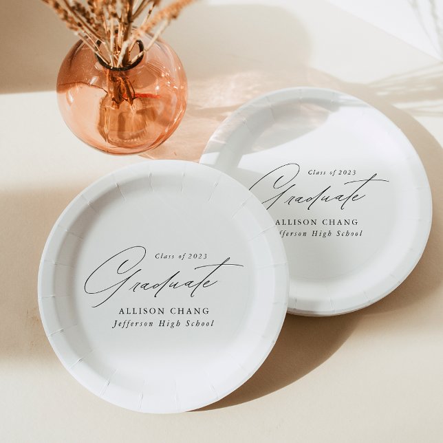 Elegant Minimalist White and Black Graduation Paper Plate (Creator Uploaded)