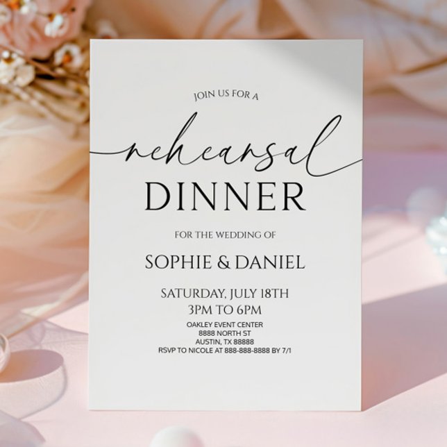 Elegant Minimalist White Black Rehearsal Dinner Invitation (Creator Uploaded)