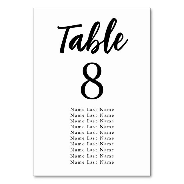Elegant Minimalist White Black Seating Assignment Table Number (Front)