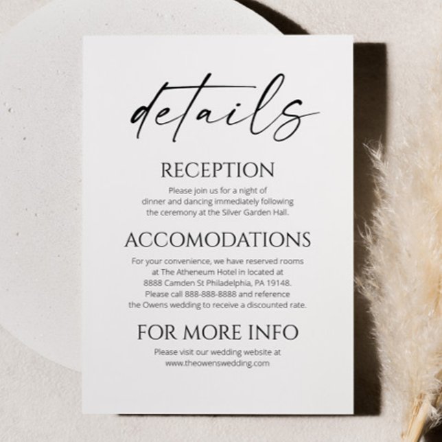Elegant Minimalist White Black Wedding Details Enclosure Card (Creator Uploaded)