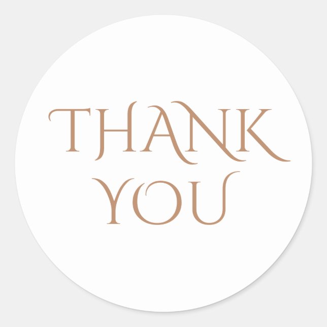 Elegant & Minimalist White & Brown Thank You  Classic Round Sticker (Front)